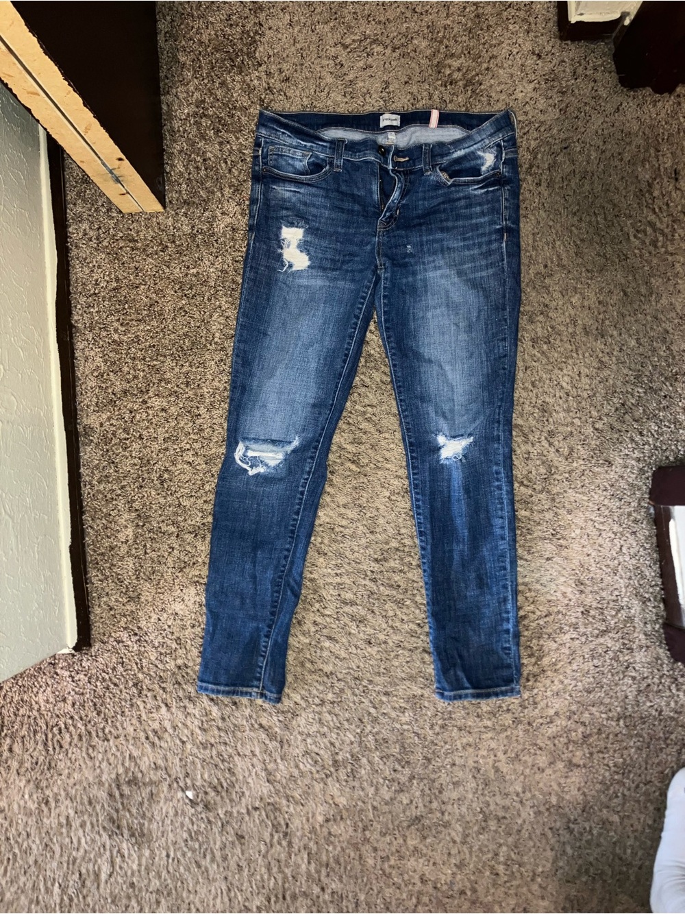 Sneak Peek Distressed Dark Blue Skinny Jeans